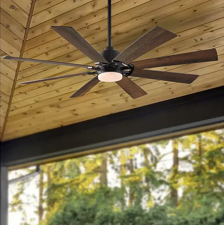 Harbor Breeze Talamore 60-in Matte Black with Auburn/Weathered Oak Blades Color-changing Integrated LED Indoor/Outdoor Downrod or Flush Mount Ceiling Fan with Light and Remote (8-Blade)